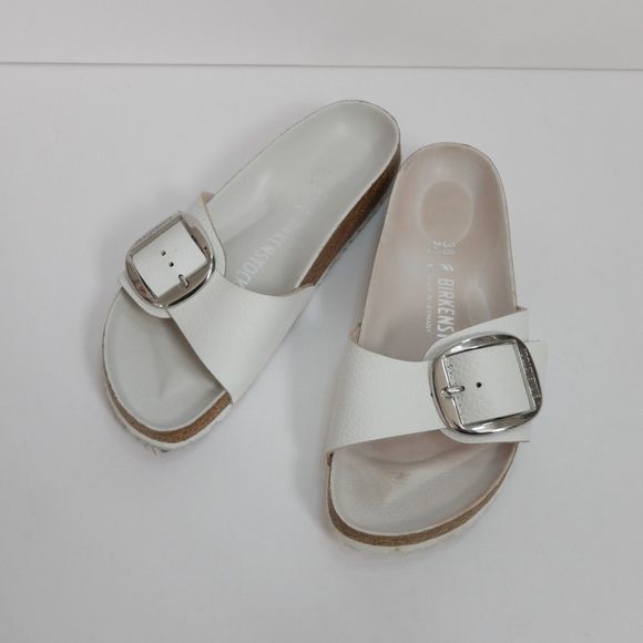 Birkenstock Shoes - Birkenstock Madrid Big Buckle White Leather Size 38